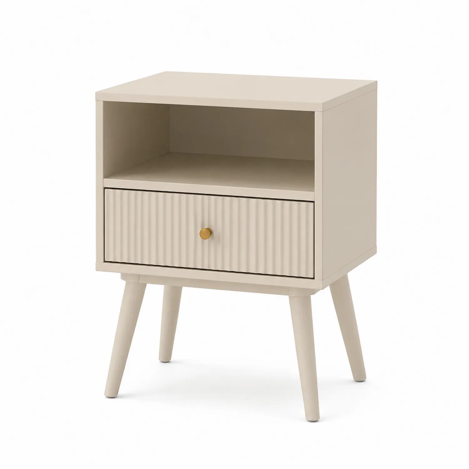 Table de chevet beige en bois avec tiroir