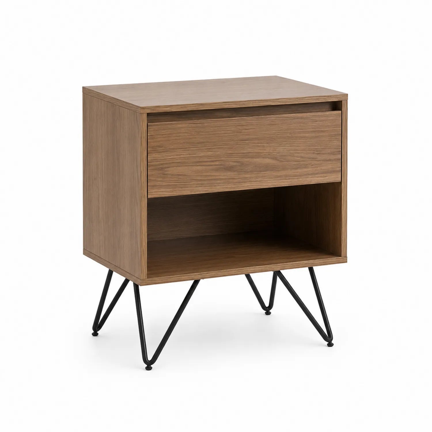 Table de chevet en bois avec pieds en métal Noir