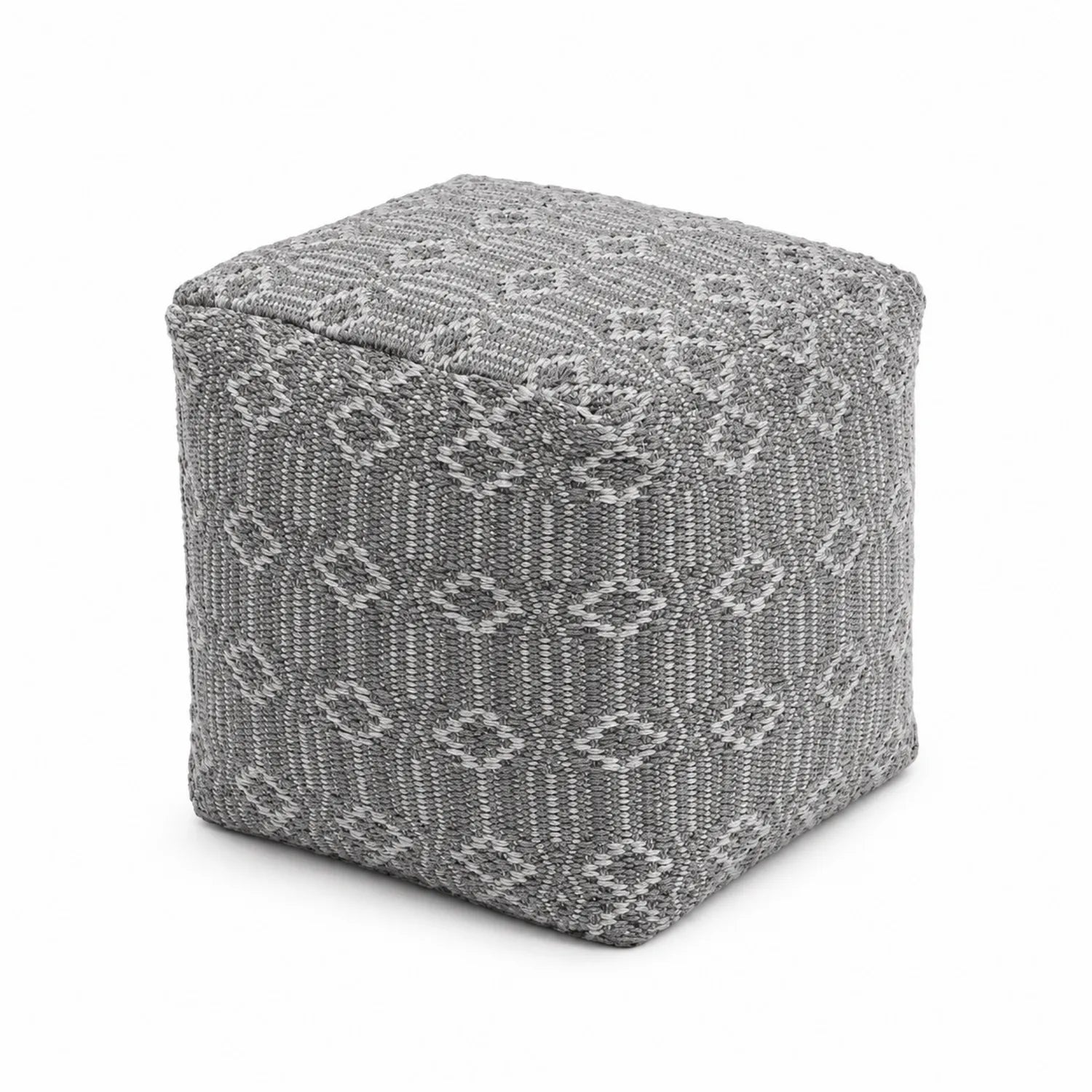 Pouf repose-pieds en tissu avec motif géométrique gris
