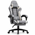 Chaise de bureau ergonomique en cuir PU gris avec accoudoirs réglables et repose-pieds