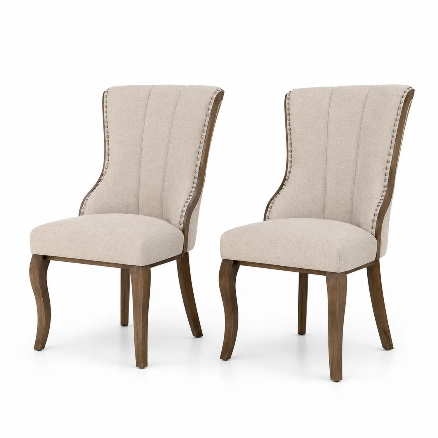 Chaises en bois et tissu beige, ensemble de 2