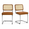 Lot de 2 chaises en rotin et cuir synthétique avec cadre chromé