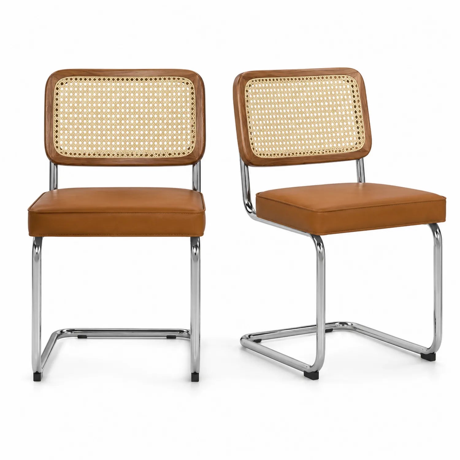 Lot de 2 chaises en rotin et cuir synthétique avec cadre chromé