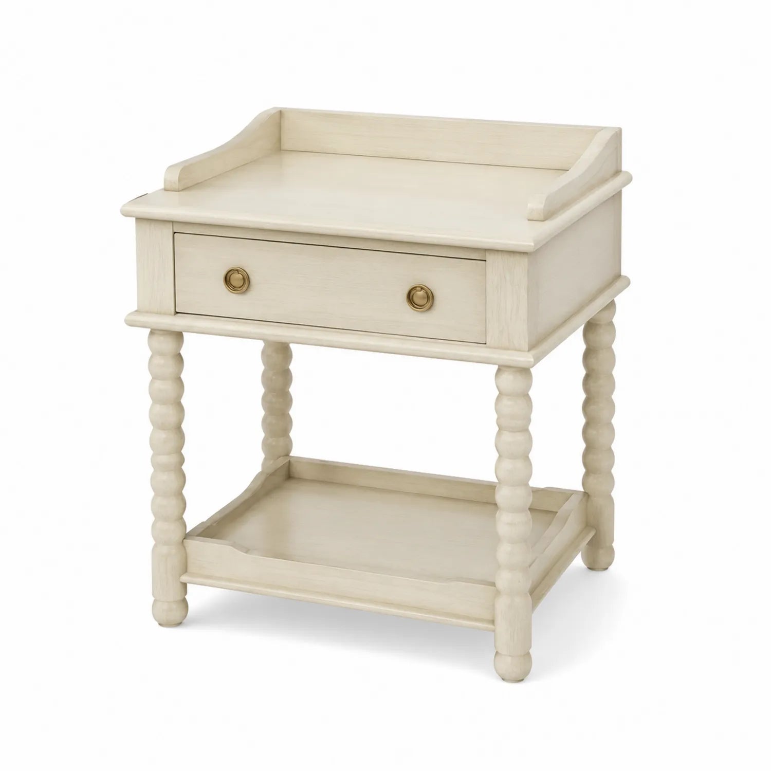 Table de chevet en bois avec tiroir et étagère Crème
