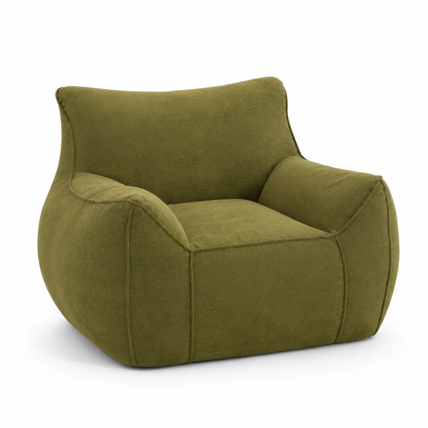 Fauteuil en tissu vert, forme arrondie