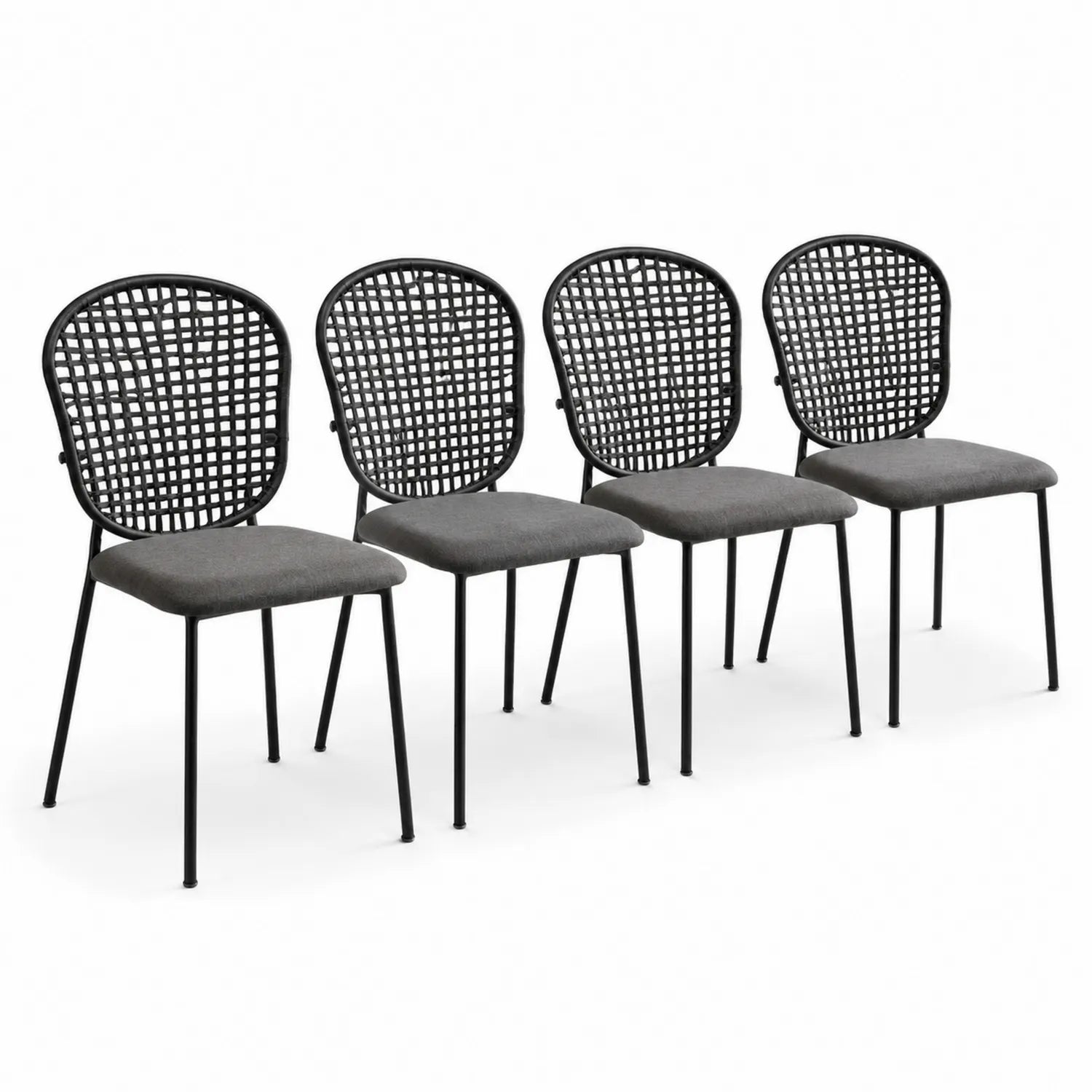 Lot de 4 chaises en métal et tissu Gris/Noir