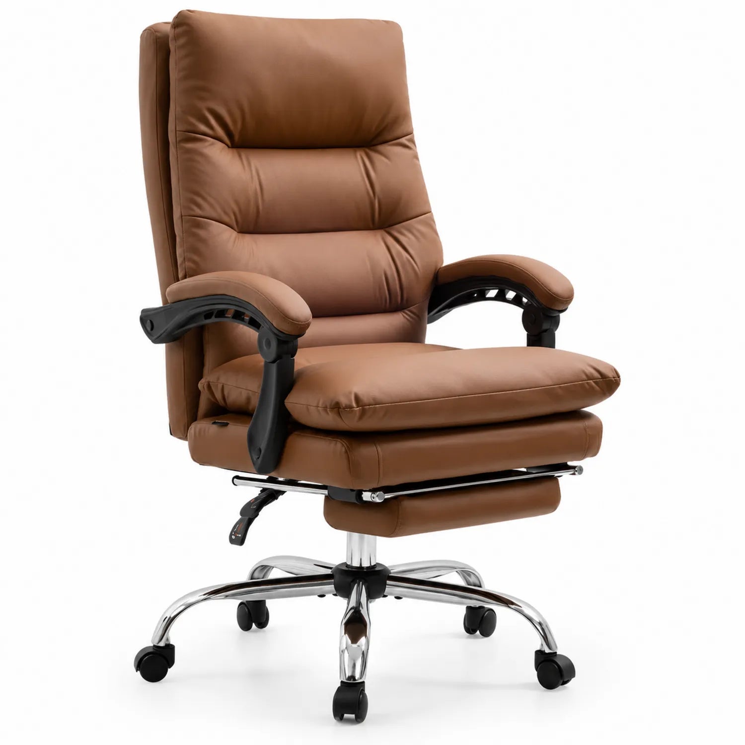 Chaise de bureau en cuir marron avec repose-pieds
