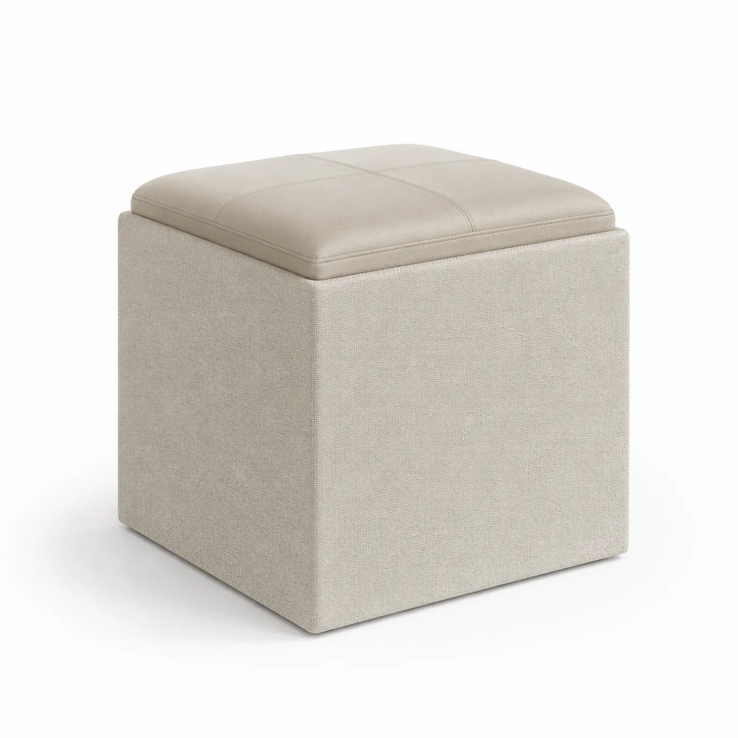 Repose-pieds cube en polyester et simili cuir Beige 40x40x40 cm