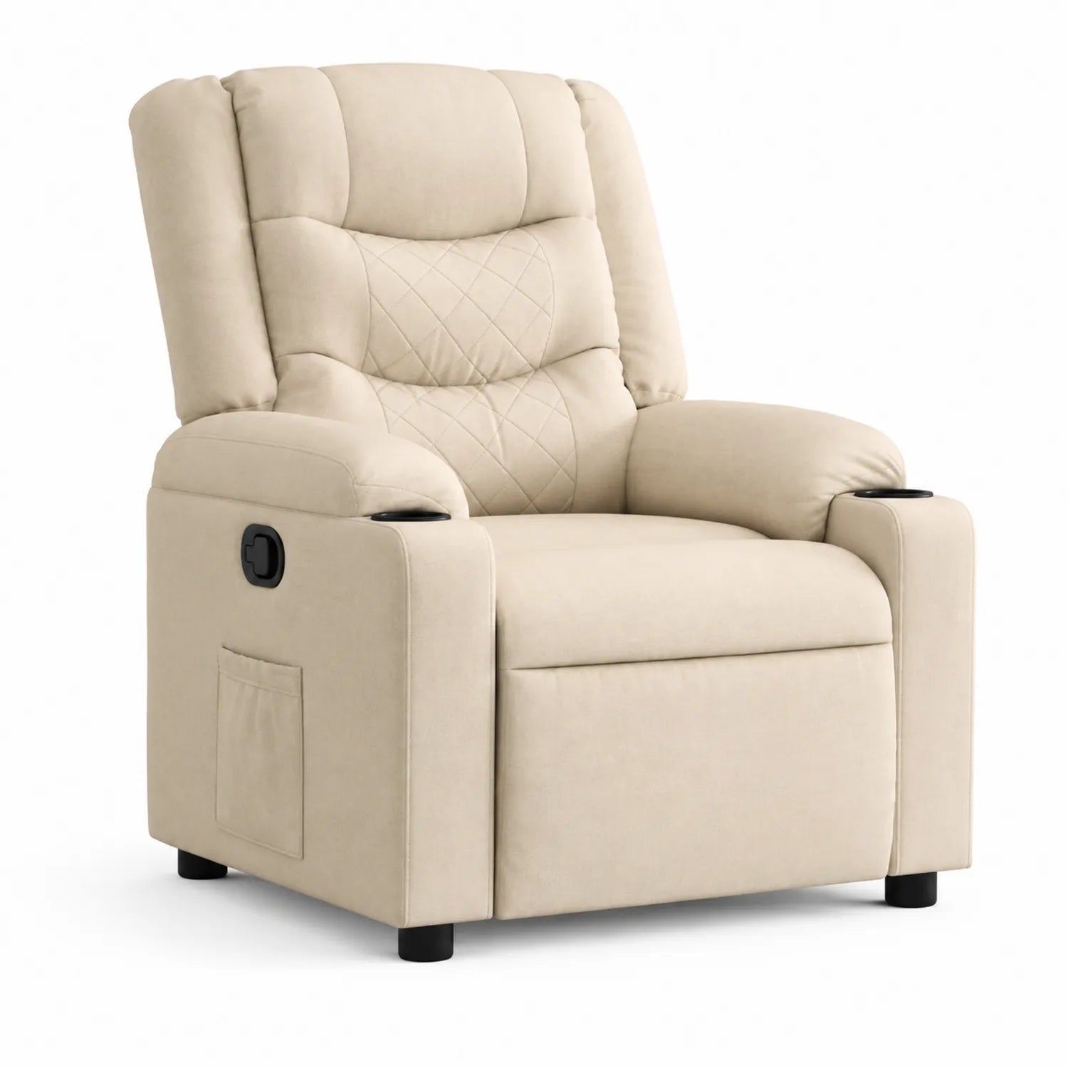 Fauteuil inclinable en tissu polyester beige avec porte-gobelets