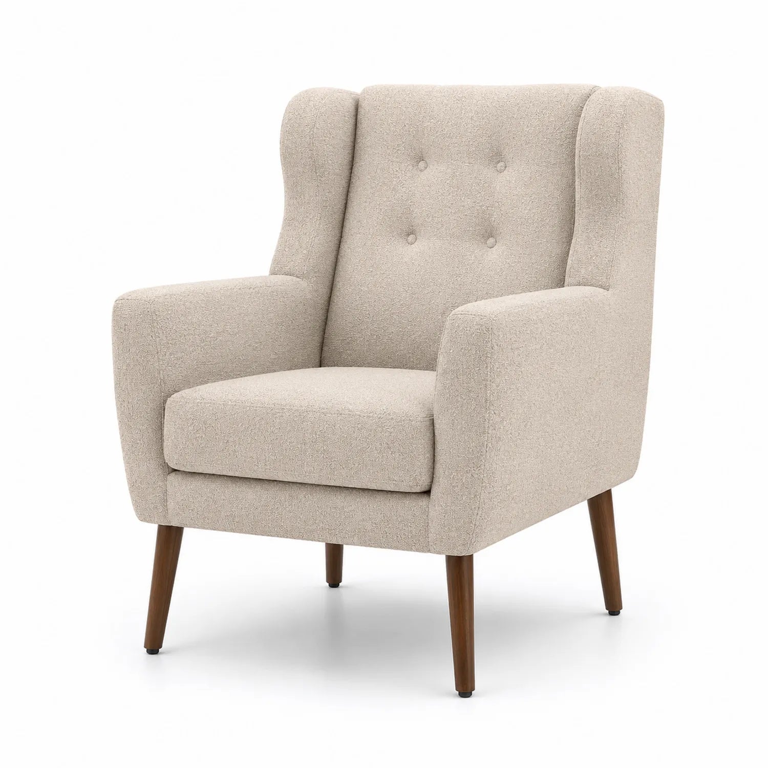 Fauteuil en tissu polyester avec pieds en bois de hêtre