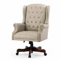 Fauteuil en cuir avec accoudoirs et roulettes pivotantes Beige
