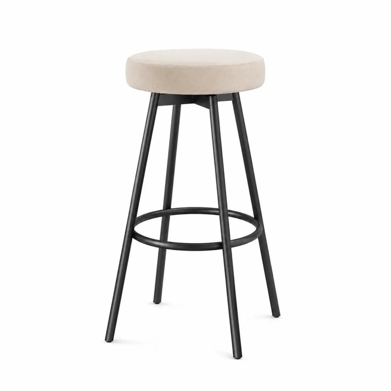 Tabouret de bar en acier noir avec siège en polyester beige 75 cm